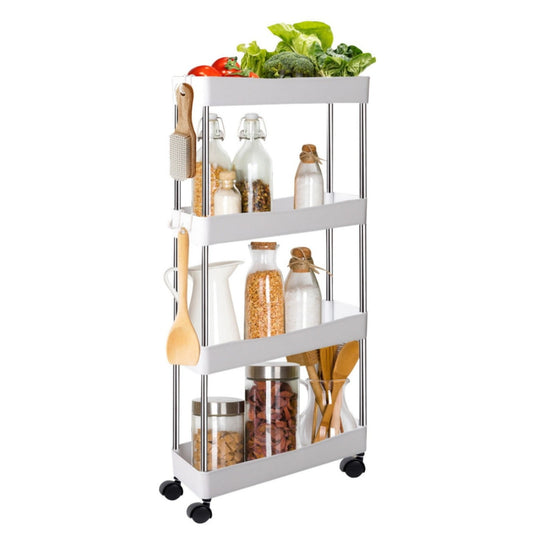 4-Tier Rolling Storage Cart Slim Organization Carts on Wheels,Mobile Utility Carts Shelf for Kitchen Bathroom Laundry Office,White
